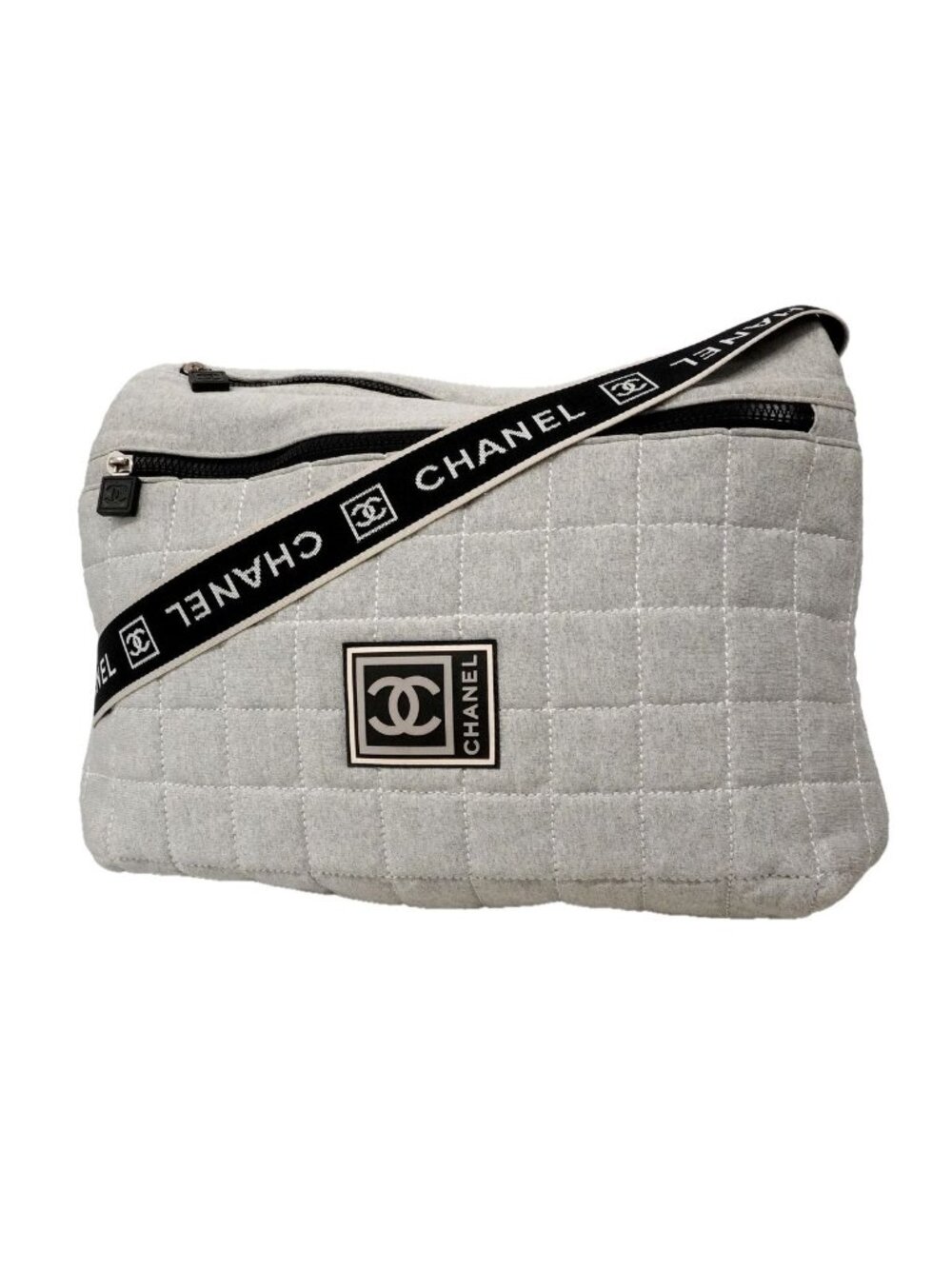 Chanel Shoulder Bag Sports Cotton Gray Silver
